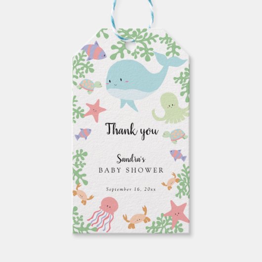 Onder het Zee Baby shower Cute Pastel Hartelijk da Cadeaulabel (Voorkant)