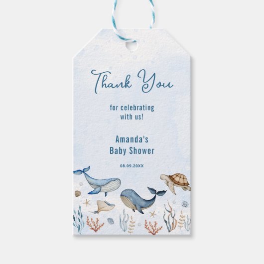 Onder het zee Baby shower Dank u Cadeaulabel (Voorkant)