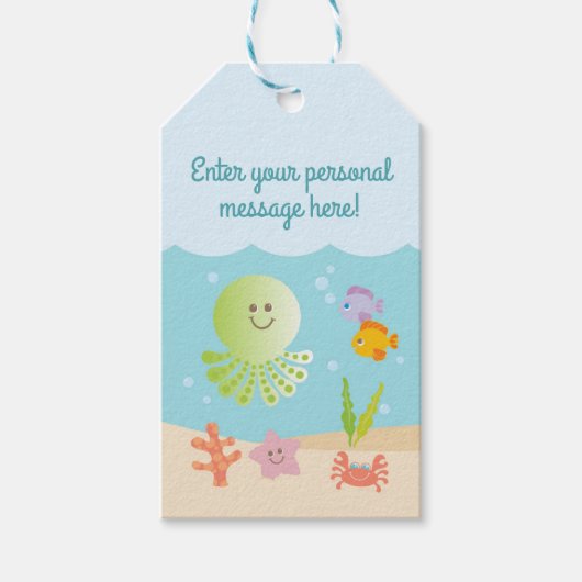 Onder het Zee Baby shower Gift Label Blauw en Groe Cadeaulabel (Voorkant)