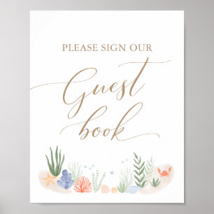 Onder het Zee Baby shower Guest Book Sign Poster