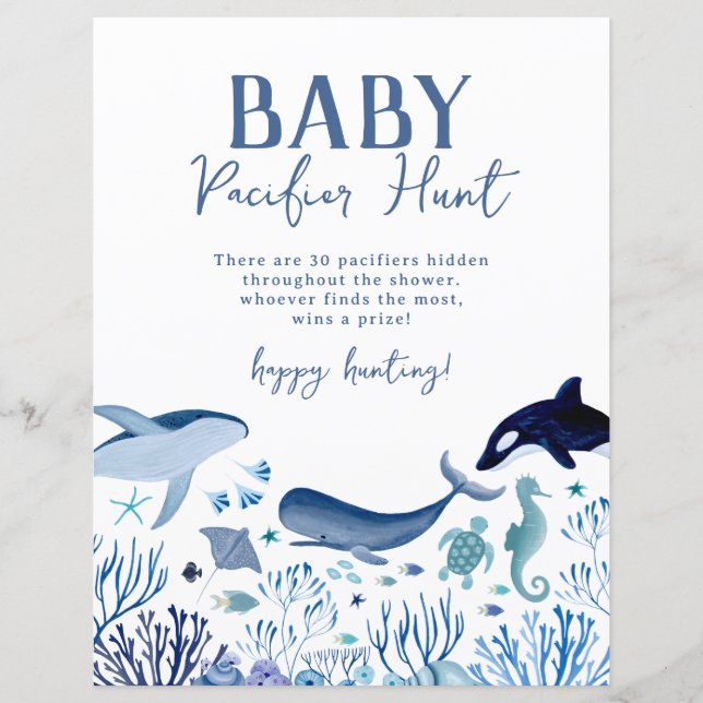Onder het Zee Baby shower Pacifier Hunt Game (Voorkant)