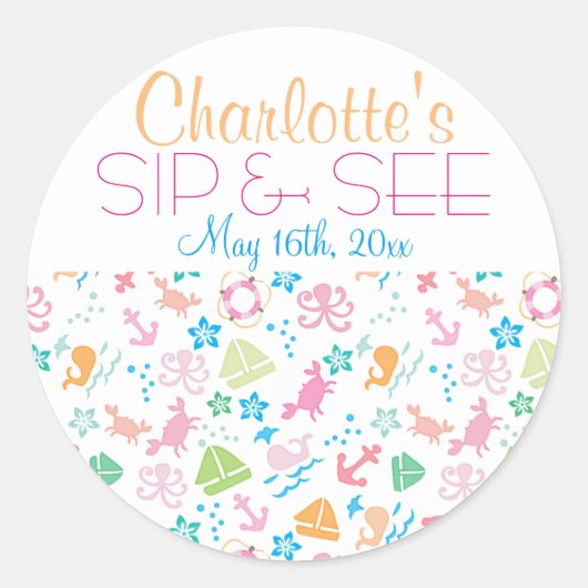 Onder het Zee Baby Sip and See Ronde Sticker (Voorkant)