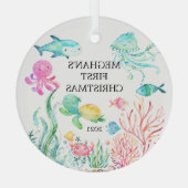 Onder het Zee Baby's Eerste Kerstmis Glas Ornament (Achterkant)