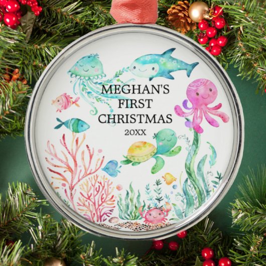 Onder het Zee Baby's eerste kerstversiering Metalen Ornament