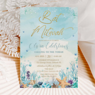 Onder het Zee Beach Shells Corals Bat Mitzvah Kaart
