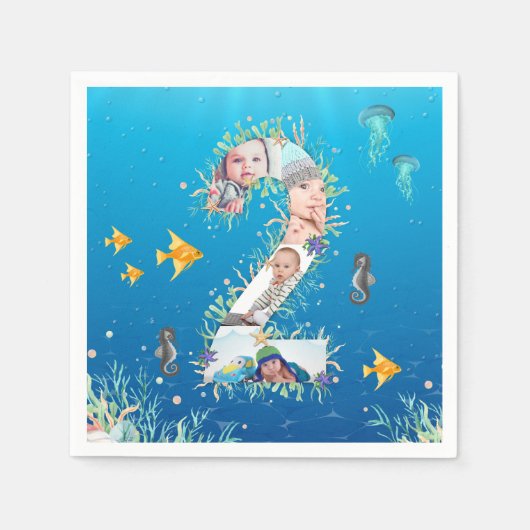 Onder het Zee Big 2nd Birthday Photo Collage Servet (Voorkant)