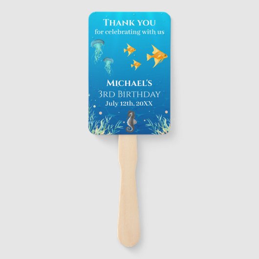 Onder het Zee Big 3rd Birthday Photo Collage Handwaaier (Achterkant)