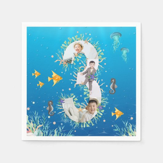 Onder het Zee Big 3rd Birthday Photo Collage Servet (Voorkant)