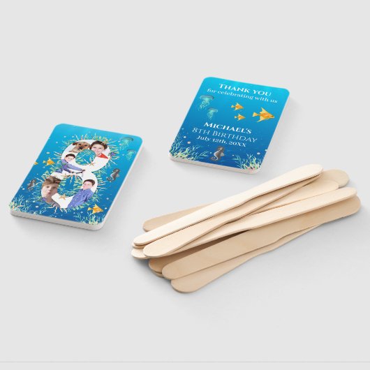 Onder het Zee Big 8th Birthday Photo Collage Handwaaier (Niet-gemonteerd)