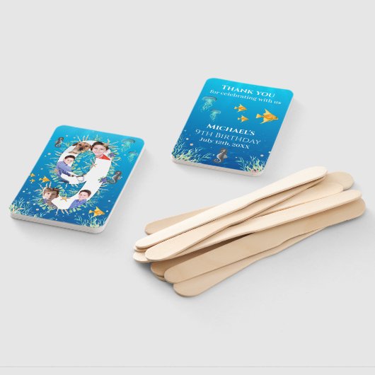 Onder het Zee Big 9th Birthday Photo Collage Handwaaier (Niet-gemonteerd)