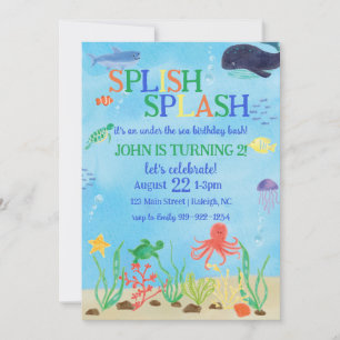 Onder het Zee Birthday Bash Party Invitation Kaart