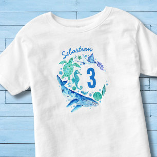 Onder het Zee Birthday Boy Waterverf Ocean Animal Kinder Shirts