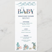 Onder het Zee Blauwe Waterverf Oh Baby shower Menu (Voorkant)