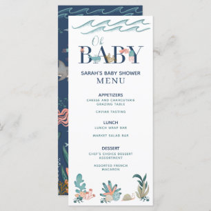 Onder het Zee Blauwe Waterverf Oh Baby shower Menu