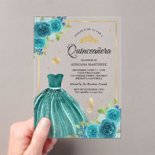 Onder het Zee Blauwgroen Jurk Zeemeermin Gold Quin Acryl Uitnodigingen (Insitu (Draagbaar))