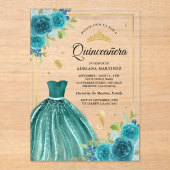 Onder het Zee Blauwgroen Jurk Zeemeermin Gold Quin Acryl Uitnodigingen (Voorkant)