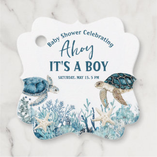 Onder het Zee Blue Ahoy is het een Baby shower van Bedankjes Labels
