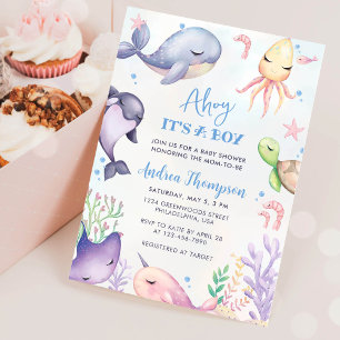 Onder het Zee Blue Ahoy is het een Baby shower van Kaart