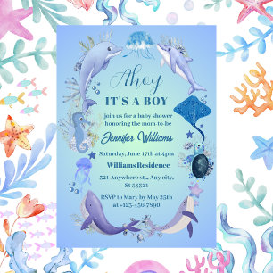 Onder het Zee Blue Ahoy is het een Baby shower van Kaart