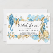 Onder het Zee Blue & Gold Bridal Shower Invitation Kaart (Voorkant)