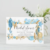 Onder het Zee Blue & Gold Bridal Shower Invitation Kaart (Staand voorkant)