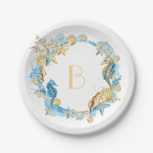 Onder het Zee Blue Gold Monogram Papieren Bordje