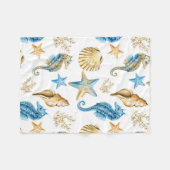 Onder het Zee Blue & Gold Seahorse Fleece Deken (Voorkant (Horizontaal))