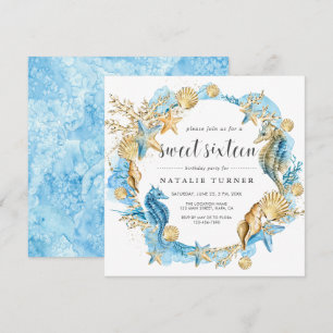 Onder het Zee Blue & Gold Sweet Sixteen Square Kaart