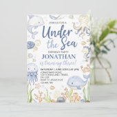 Onder het Zee Blue Ocean Animals Kids Birthday Kaart (Staand voorkant)
