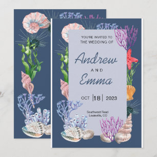 Onder het Zee Blue Ocean Modern Wedding Invitation Kaart