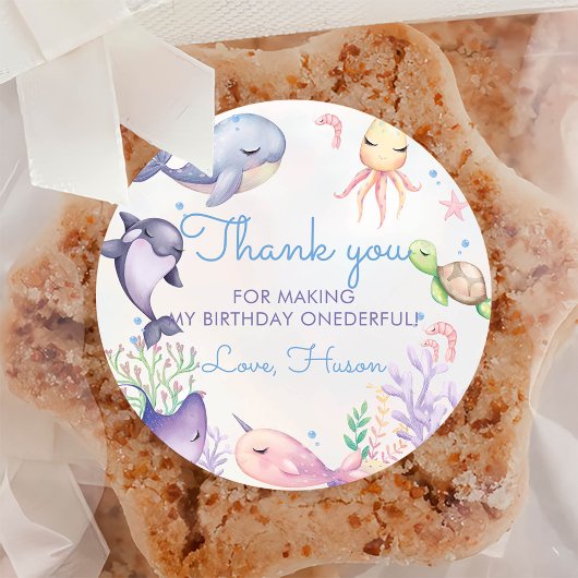 Onder het Zee Blue Zee Life 1e verjaardagsfeestje Ronde Sticker