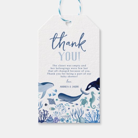 Onder het Zee Boy Baby shower Bedankt Cadeaulabel (Voorkant)