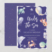 Onder het Zee Boy Birthday Party Kaart (Voorkant / Achterkant)