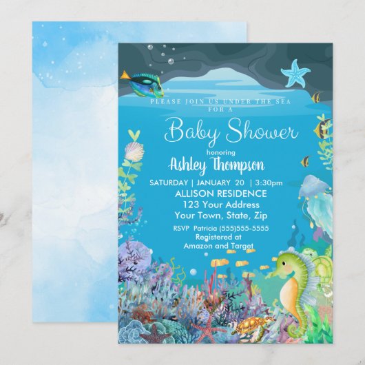Onder het Zee Boys Baby shower Invitation Kaart (Voorkant / Achterkant)