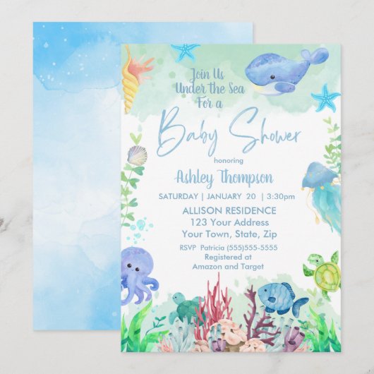 Onder het Zee Boys Baby shower Invitation Kaart (Voorkant / Achterkant)