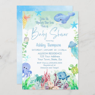 Onder het Zee Boys Baby shower Invitation Kaart