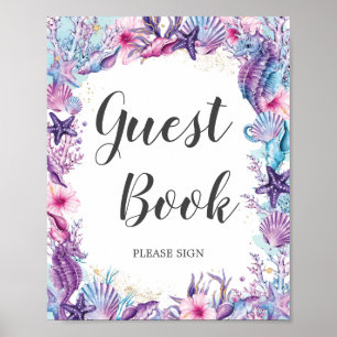 Onder het Zee Corals Shells Paars Pink Guestbook Poster
