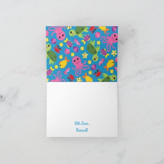 Onder het Zee Dank u 1e Verjaardag Kaarten (Binnen)