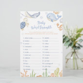 Onder het zee dieren Baby shower Word Scramble (Staand voorkant)