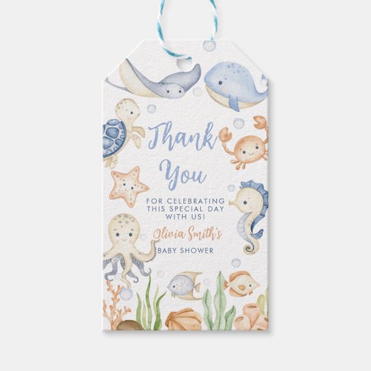 Onder het zee dieren oceaan Baby shower Cadeaulabel (Voorkant)