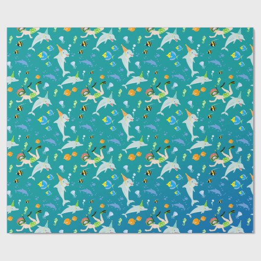 Onder het zee dolfijnen en jongen verjaardagsfeest cadeaupapier (Vlak)
