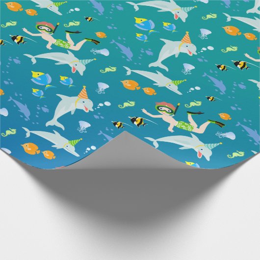 Onder het zee dolfijnen en jongen verjaardagsfeest cadeaupapier (Hoek)