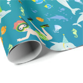 Onder het zee dolfijnen en jongen verjaardagsfeest cadeaupapier (Rol Hoek)