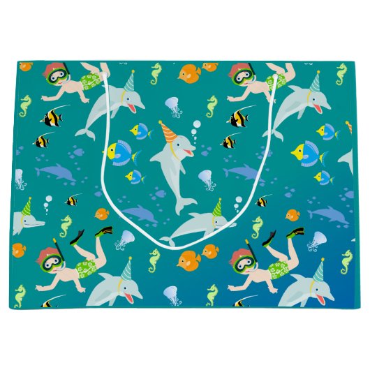 Onder het zee dolfijnen en jongen verjaardagsfeest groot cadeauzakje (Voorkant)
