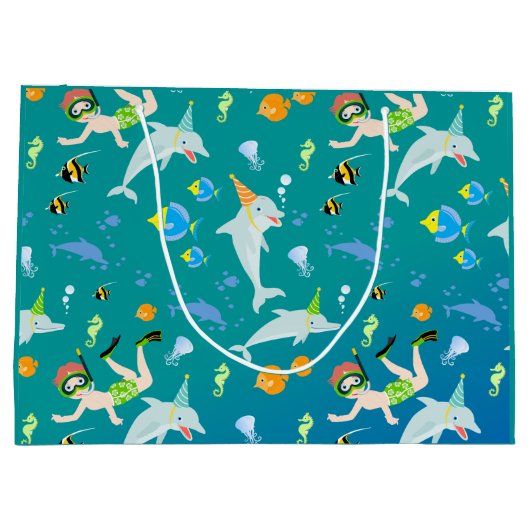 Onder het zee dolfijnen en jongen verjaardagsfeest groot cadeauzakje (Achterkant)