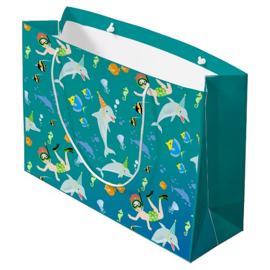 Onder het zee dolfijnen en jongen verjaardagsfeest groot cadeauzakje (Achterkant Gekanteld)
