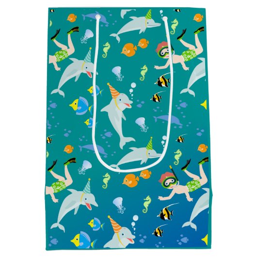 Onder het zee dolfijnen en jongen verjaardagsfeest medium cadeauzakje (Achterkant)