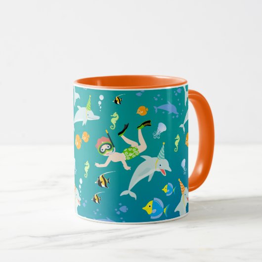 Onder het zee dolfijnen en jongen verjaardagsfeest mok (Voorkant rechts)