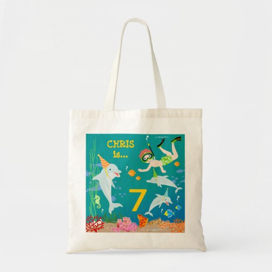 Onder het zee dolfijnen en jongen verjaardagsfeest tote bag (Voorkant)