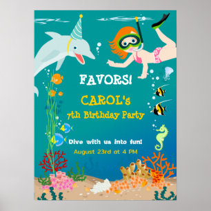Onder het zee dolfijnen en meisje Verjaardagsfeest Poster